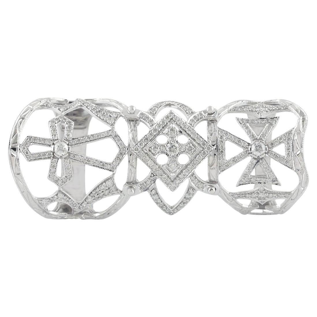 Ausgefallener Diamant-Knopfleistenring aus 18 Karat Weißgold