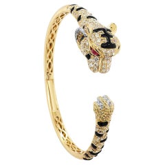 Bracelet tigre en or jaune 18K avec diamants, onyx et rubis