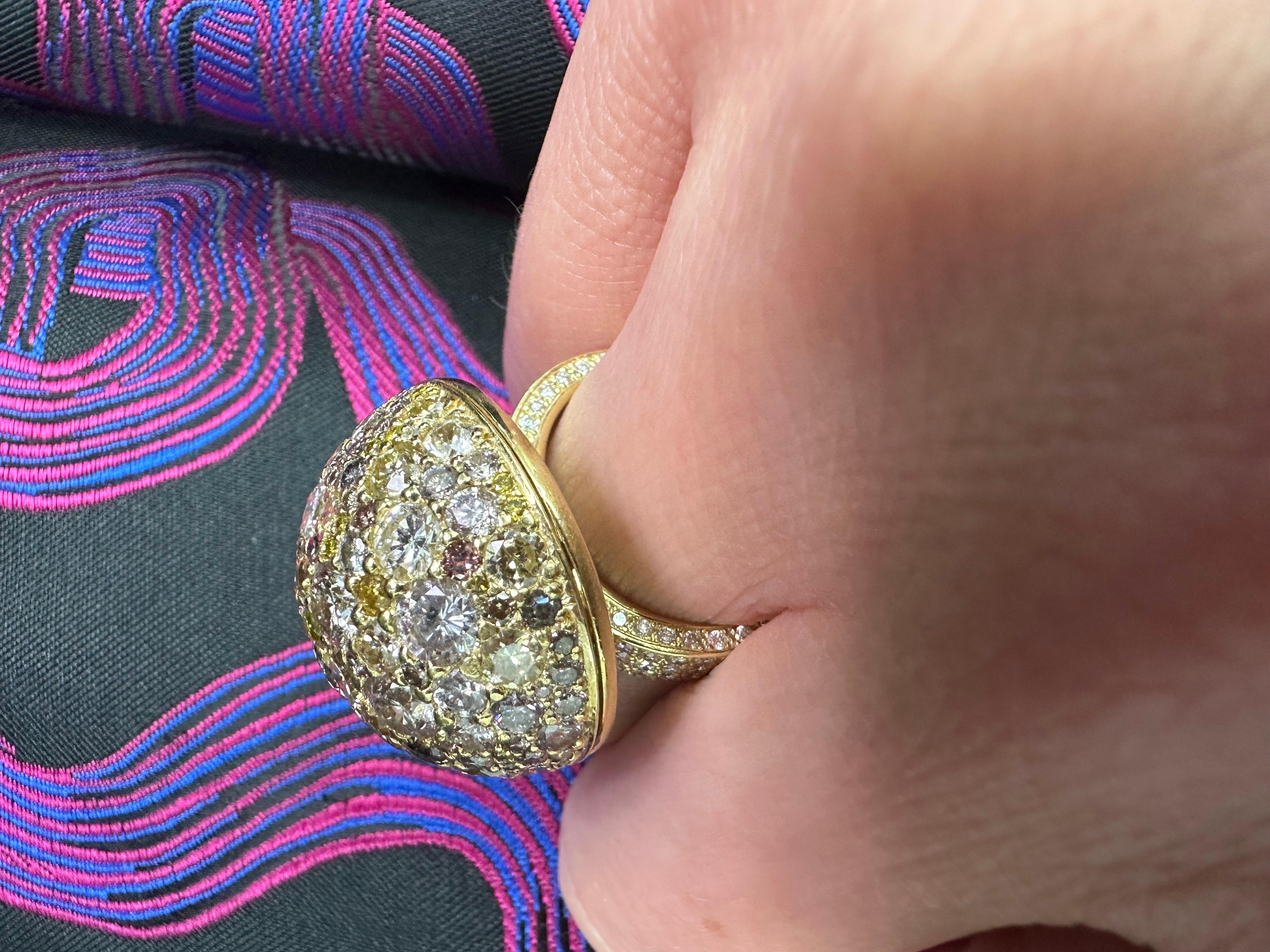 Fancy Diamond Ring Dome Ring Design 18KT Gelbgold 11,65ct  im Angebot 4