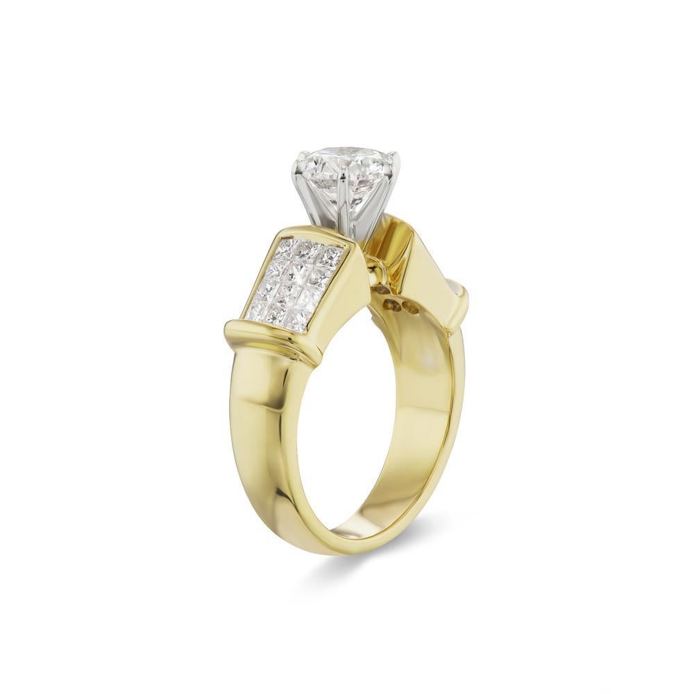 18k Yellow Gold 2.03ct Diamond Ring

24 Princess cut pave set diamonds surround this 1.31 ct gorgeous
center stone in 18K yellow gold
Item: # 03857
Metal: 18k Yellow Gold
Diamond Weight: 2.03 ct.