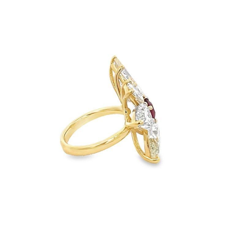 Modern Fancy Diamond & Ruby Ring 8.23CT Ruby 1.02CT 18k YG GIA  For Sale