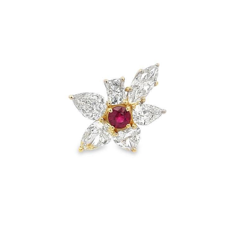 Fancy Diamond & Ruby Ring 8.23CT Ruby 1.02CT 18k YG GIA  For Sale 1