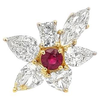 Fancy Diamond & Ruby Ring 8.23CT Ruby 1.02CT 18k YG GIA  For Sale