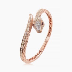 Fancy Diamond Ruby & White Diamond 18K Rose Gold Snake Bangle Bracelet