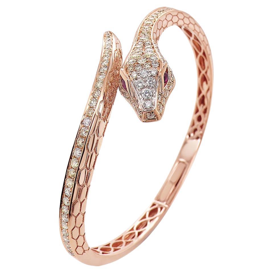 Bracciale a serpente con diamante fantasia e diamante bianco in oro rosa 18 carati