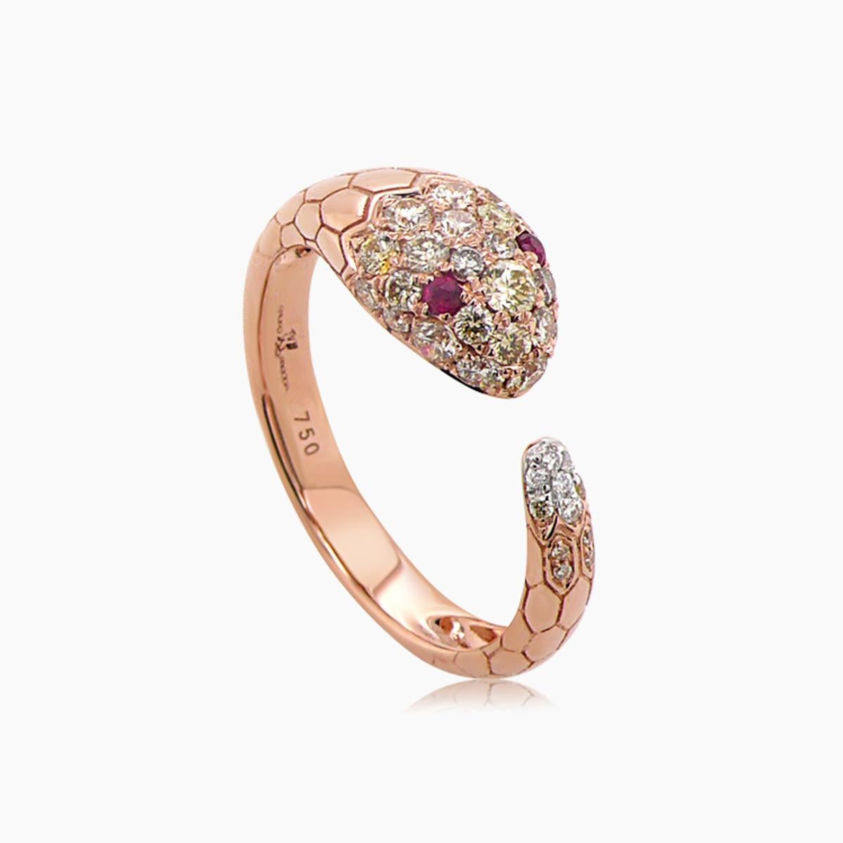 Fancy Diamant Rubin & Weißer Diamant 18K Rose Gold Schlangenring im Zustand „Neu“ im Angebot in Oakton, VA