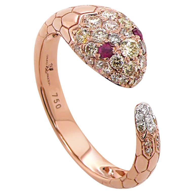 Fancy Diamant Rubin & Weißer Diamant 18K Rose Gold Schlangenring im Angebot