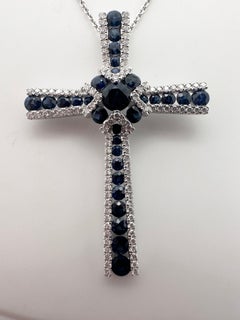 Fancy diamond sapphire cross  18KT white gold large cross