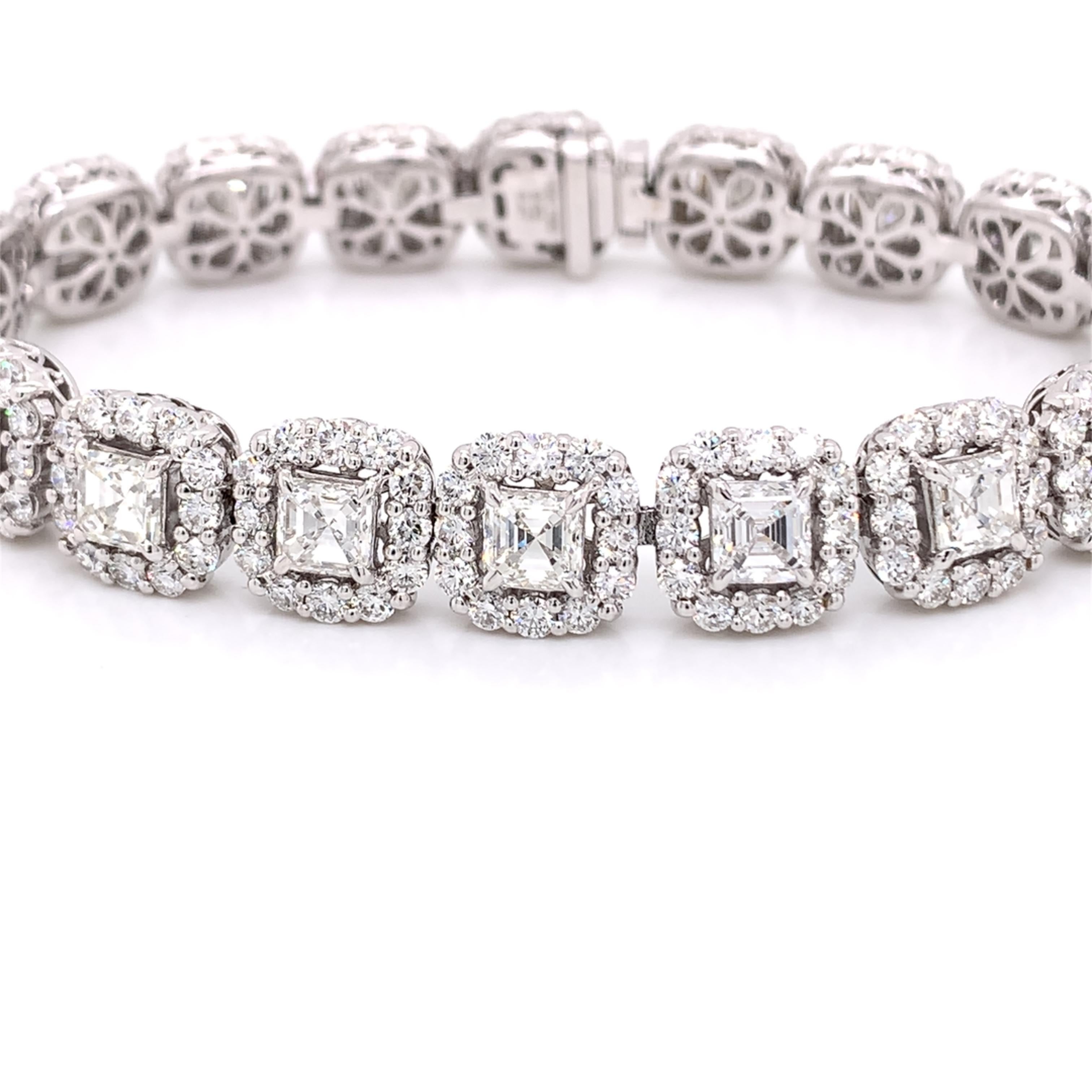 Fancy Tennis Bracelet made with real/natural princess/brilliant cut diamonds. Total Diamond Weight: 15.99 carats. Diamond Color: G-H Clarity: VS Mounted on 18kt white gold with security close setting.