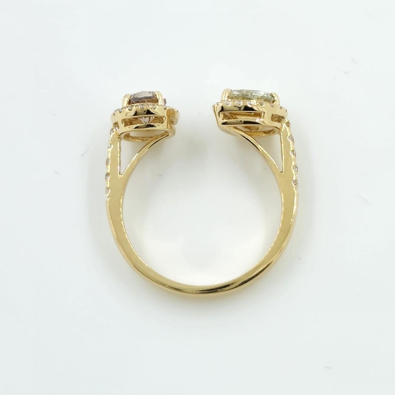Contemporain Bague Toi Et Moi 1.65Ct Fancy Diamond en or jaune 18 carats en vente