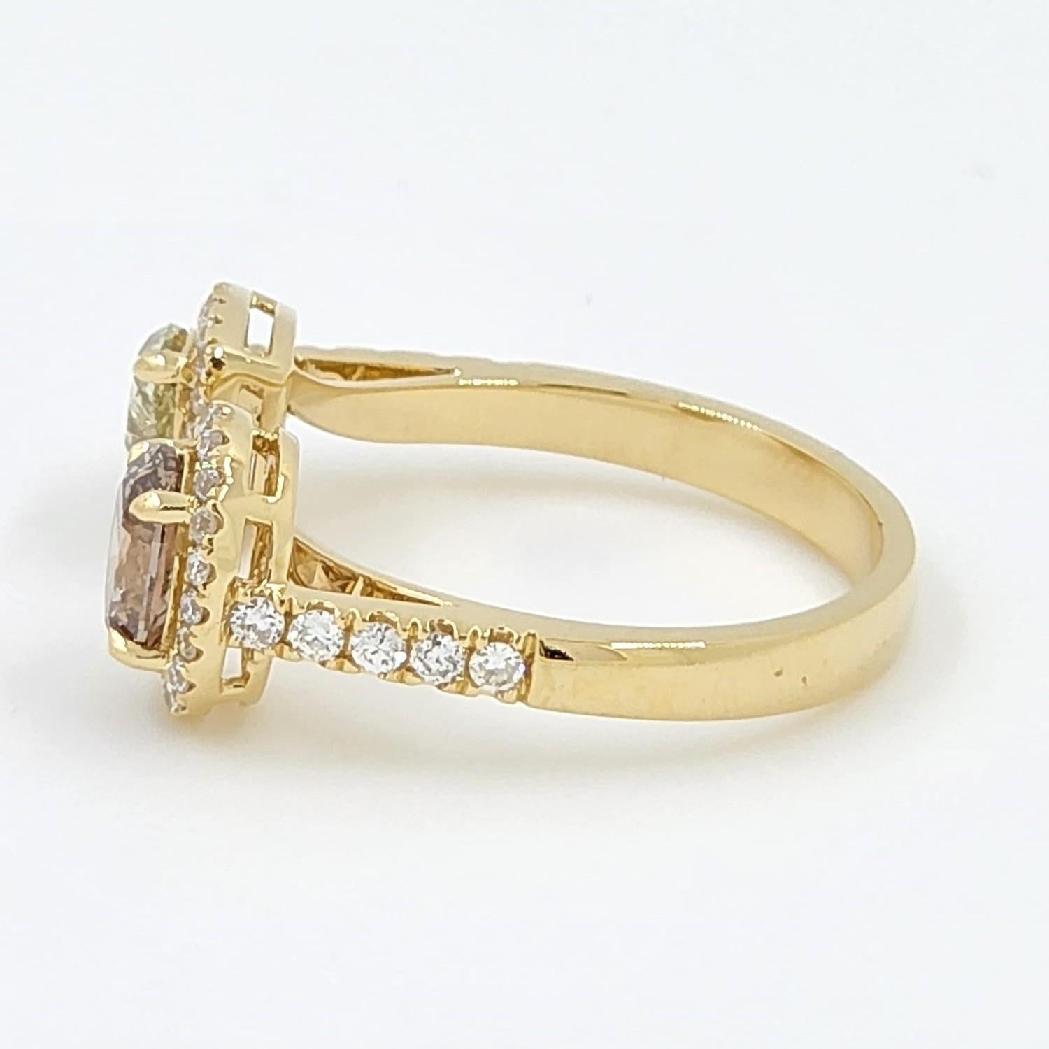 Taille poire Bague Toi Et Moi 1.65Ct Fancy Diamond en or jaune 18 carats en vente