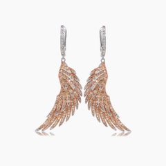 Fancy Diamond & White Diamond 18K Gold Bird Wings Fantasy Angel Earrings