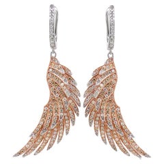 Fancy Diamond & White Diamond 18K Gold Bird Wings Fantasy Angel Earrings