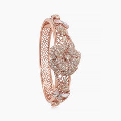 Fancy Diamond & White Pearl Weißer Diamant Floral Schmetterling Gold-Armreif