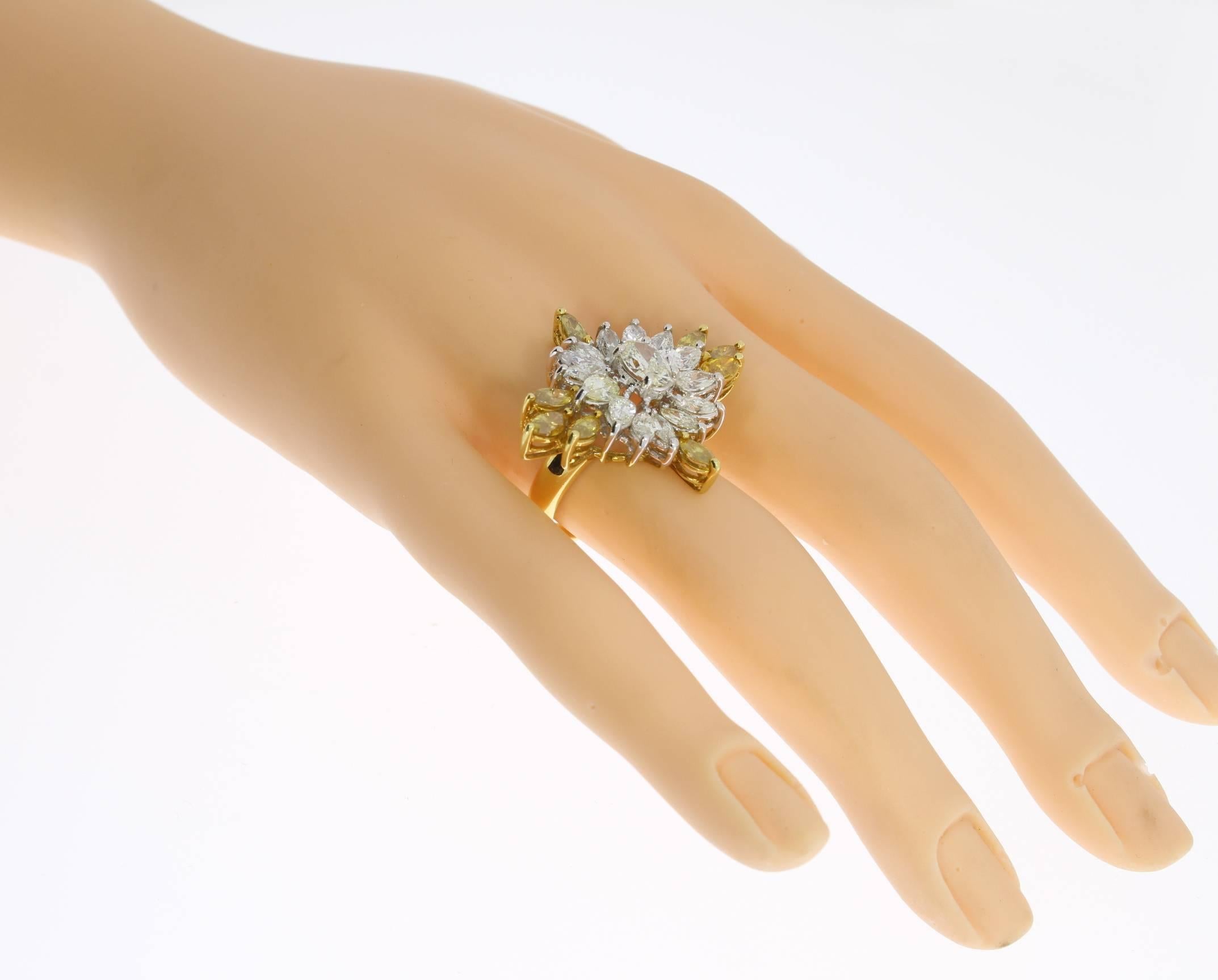 Fancy Diamond Yellow Gold Cocktail Ring For Sale 2