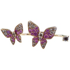 Fancy Diamonds 0.72 Karat Pink Sapphires 0.80 Karat Yellow Gold Two Fingers Ring