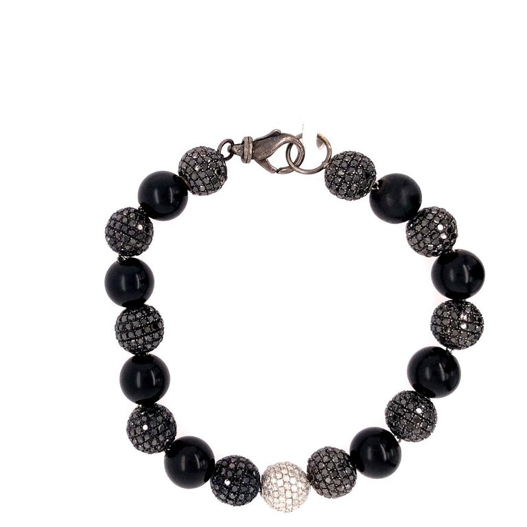 Fancy Diamonds Beads Bracelet Made in 14k Gold and Silver For Sale at