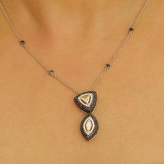 Fancy Natural Diamond & Sapphires Pendant Necklace in 14K Solid Gold (Certified)
