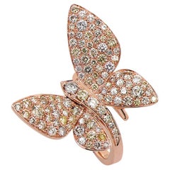 Fancy Diamonds Pave Butterfly Sweet 18K Rose Gold Animal Ring