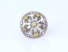 Fancy Diamonds Pink Green Light Yellow Light Brown Cocktail Ring, 1970