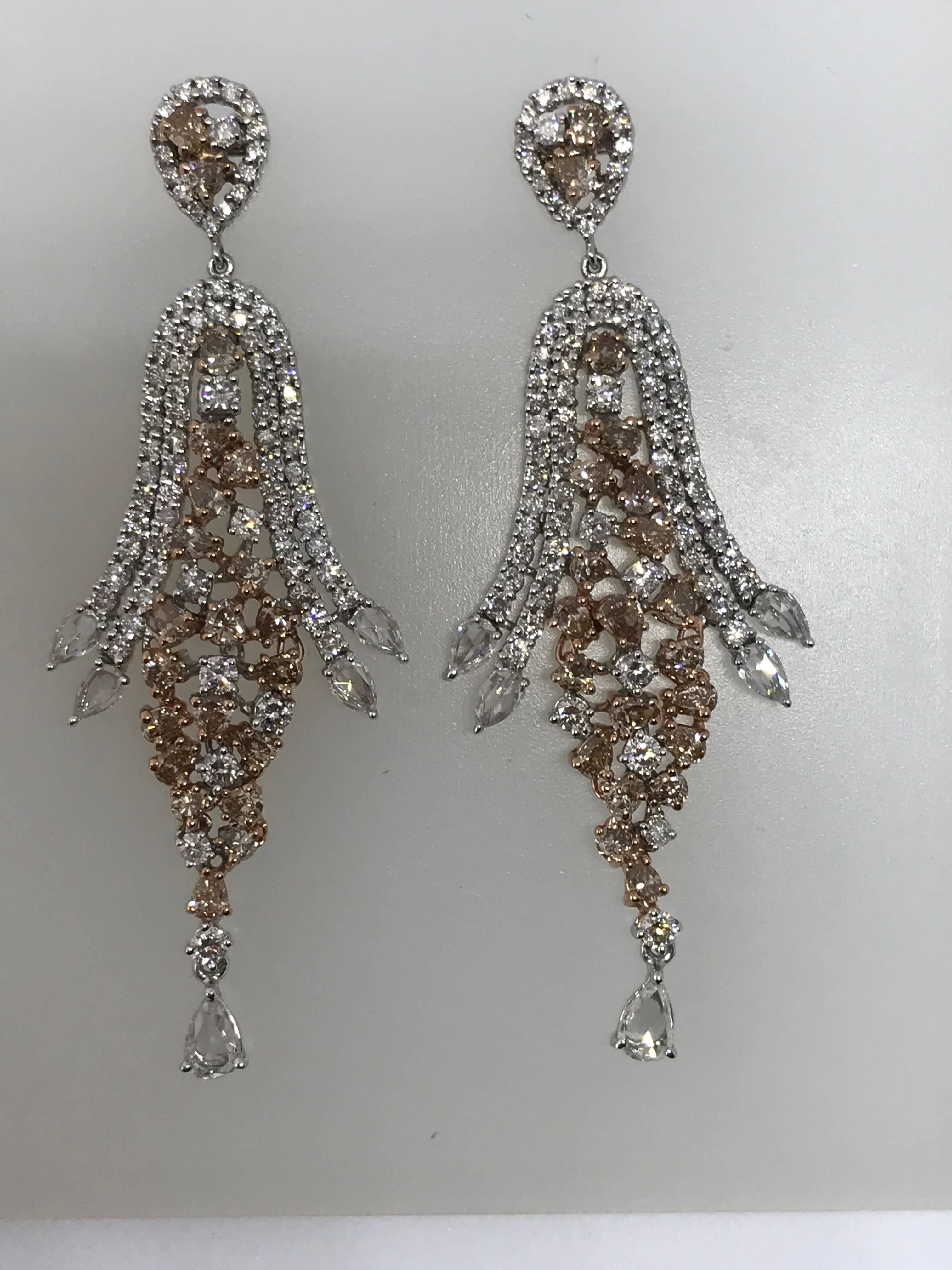 Fancy Diamonds total weight 5.27 cts in 11.82 Grams White Gold Cocktail Earring In New Condition For Sale In New York, NY