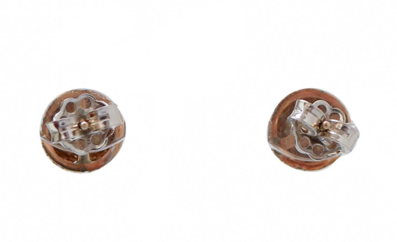 Retro Fancy Diamonds, White Diamonds, 18 Karat Rose Gold and White Gold Earrings.