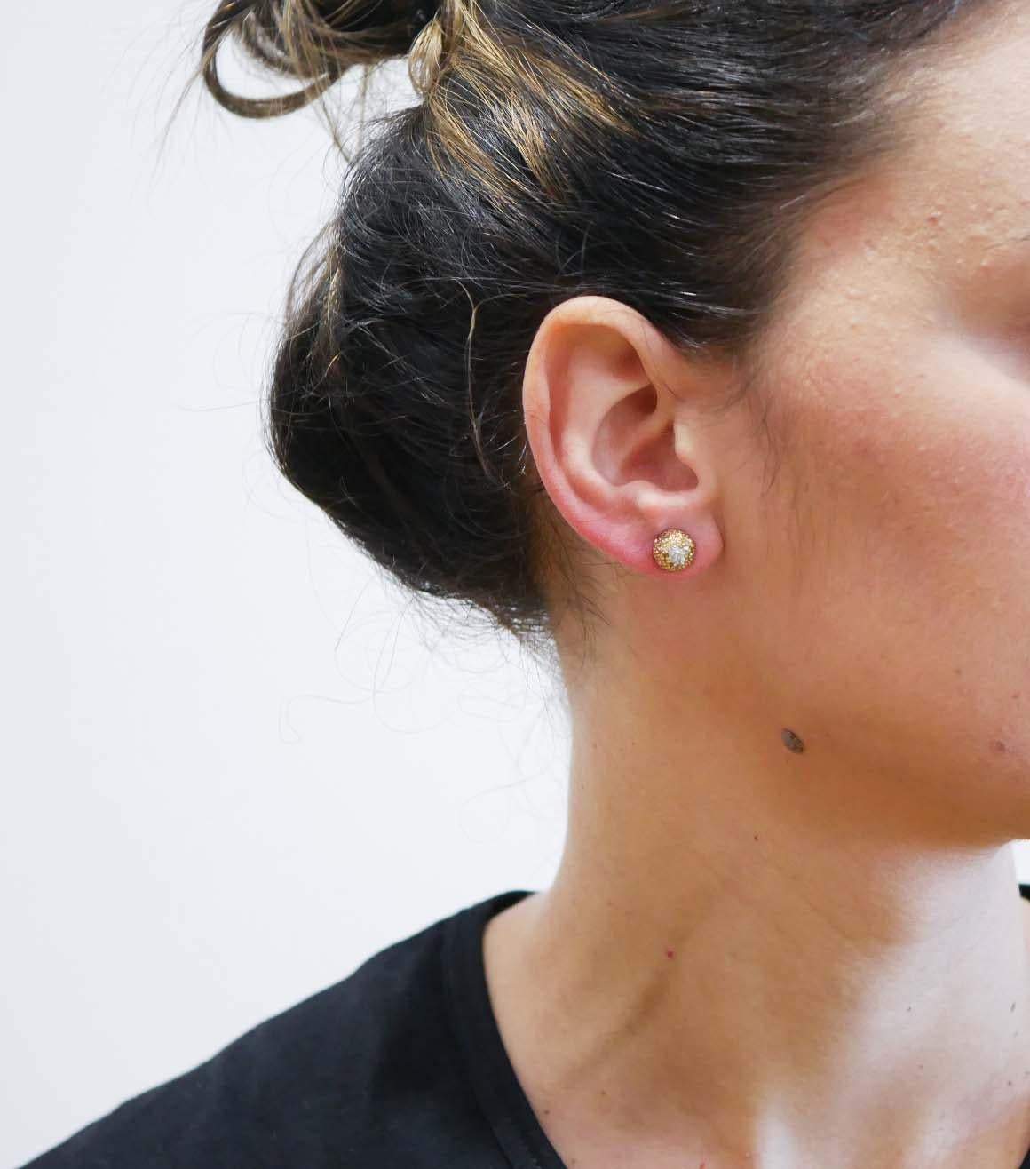Mixed Cut Fancy Diamonds, White Diamonds, 18 Karat Rose Gold and White Gold Earrings.