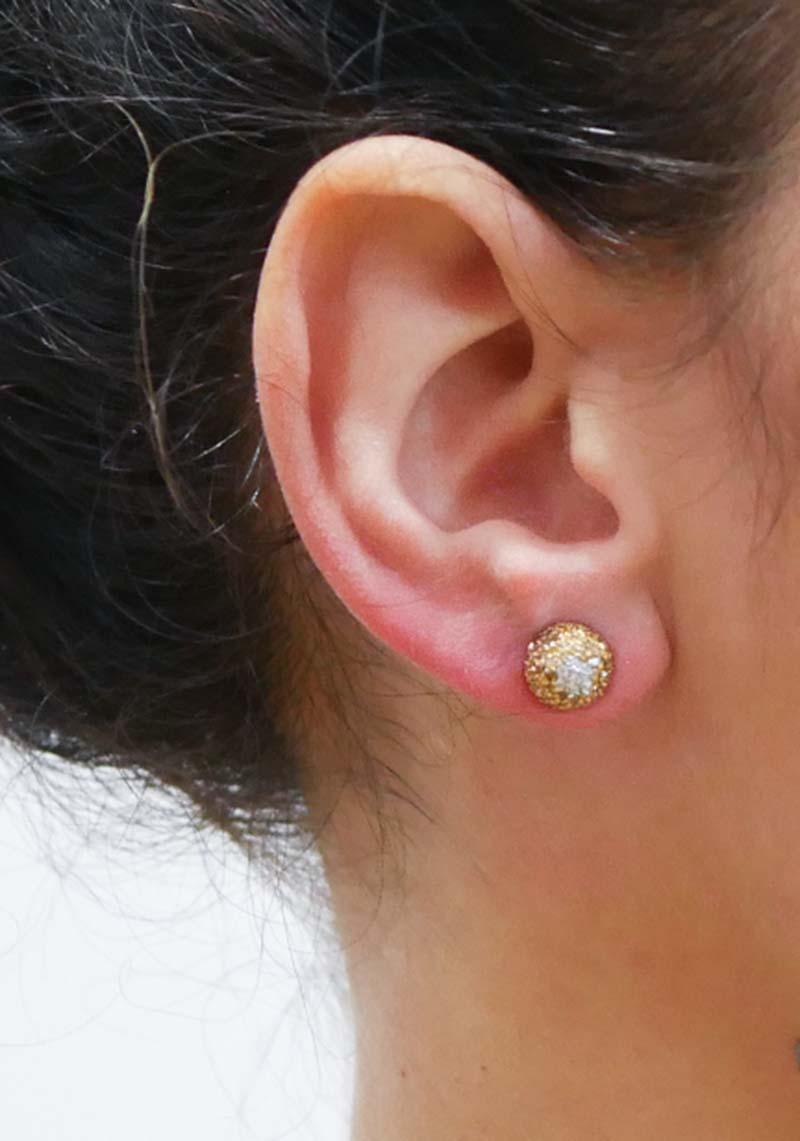 Fancy Diamonds, White Diamonds, 18 Karat Rose Gold and White Gold Earrings. In Good Condition In Marcianise, Marcianise (CE)