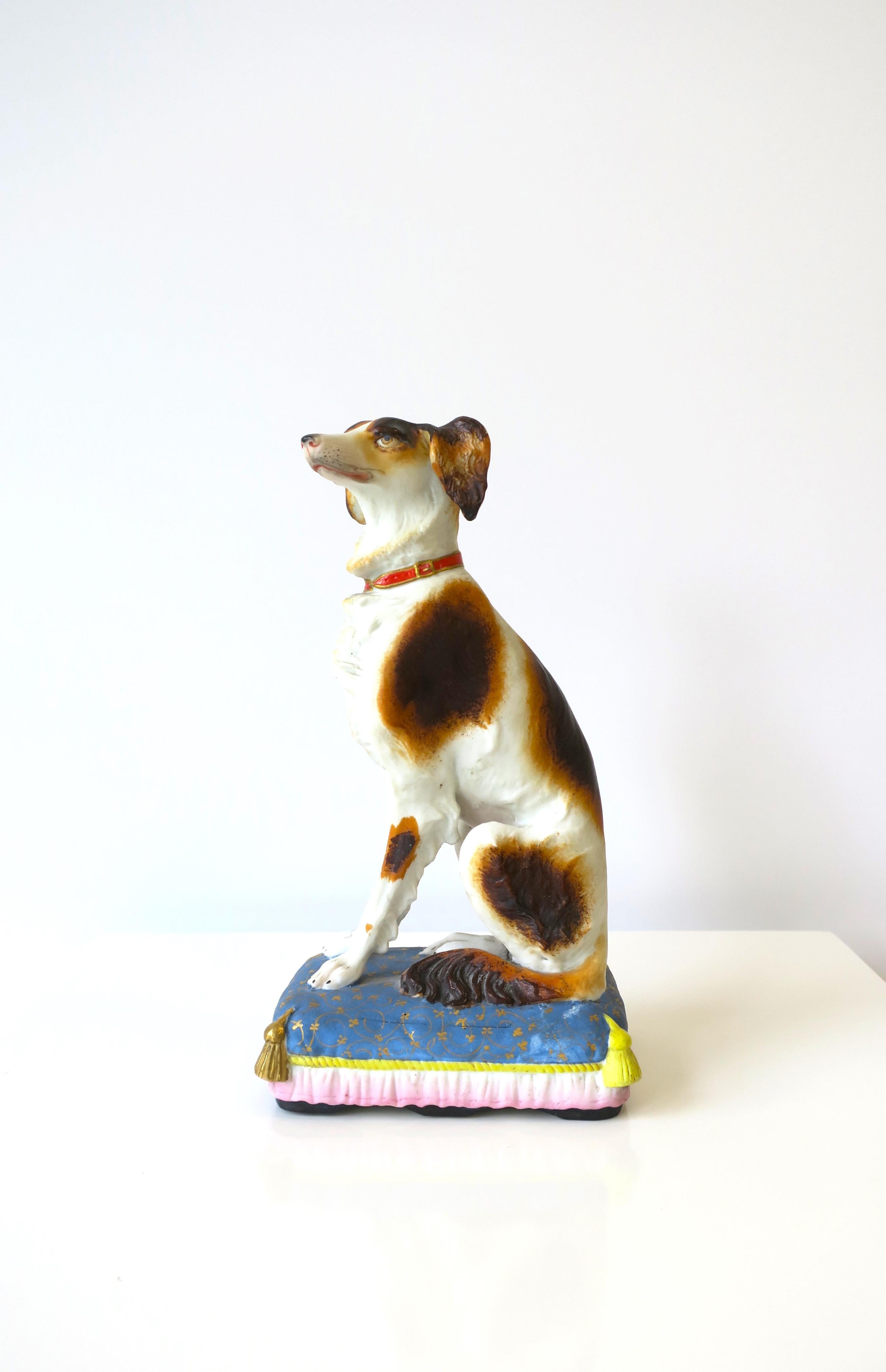 Unglazed Porcelain Dog on Pillow with Tassels Decorative Object, circa Mid-20th Century For Sale