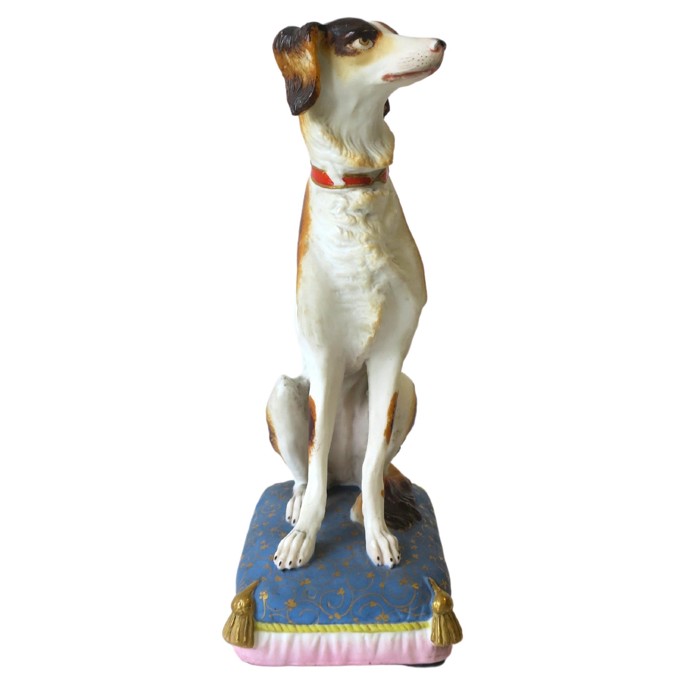 Porcelain Dog on Pillow with Tassels Decorative Object, circa Mid-20th Century For Sale