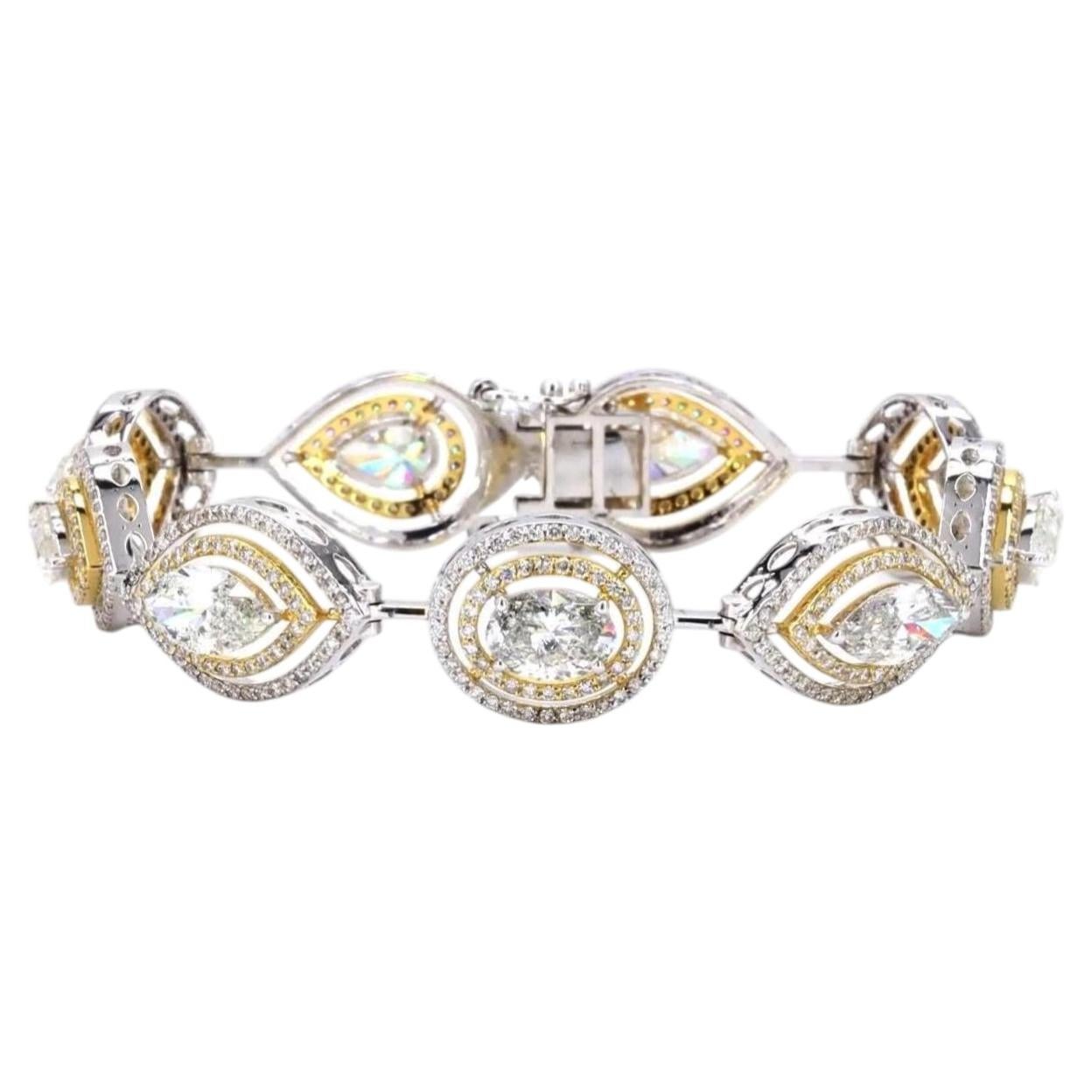 Fancy Double Halo Natural Diamond Tennis Bracelet in 14K Solid Gold (Certified) For Sale