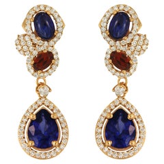 Fancy Drop Earrings with Garnet and Sapphire