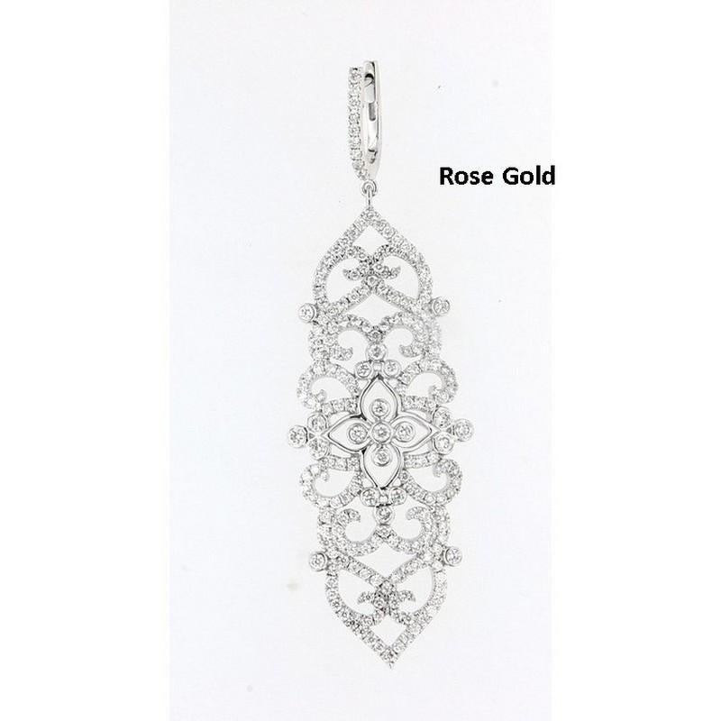 Round Cut Fancy Earring: 3.5 Carat Diamonds in 18K Rose Gold For Sale