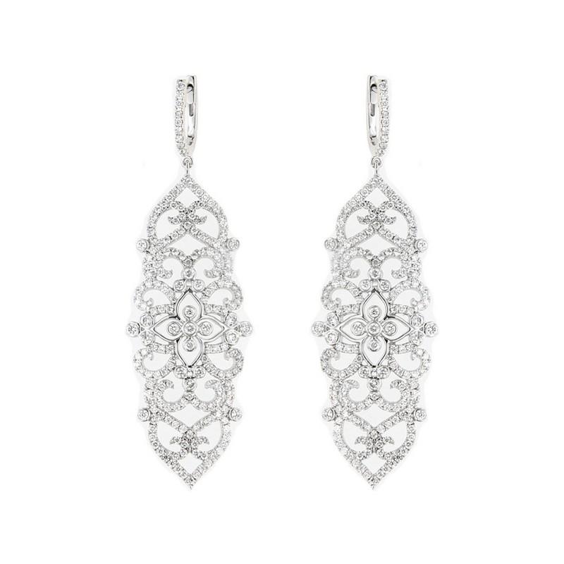 Modern Fancy Earring: 3.5 Carat Diamonds in 18K White Gold For Sale