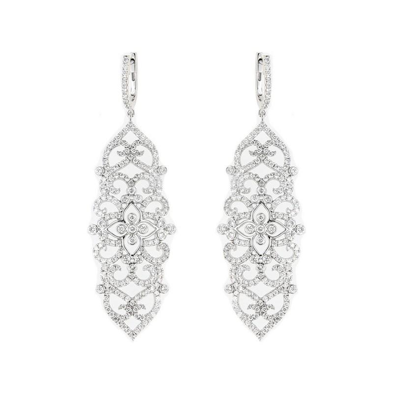 Round Cut Fancy Earring: 3.5 Carat Diamonds in 18K White Gold For Sale