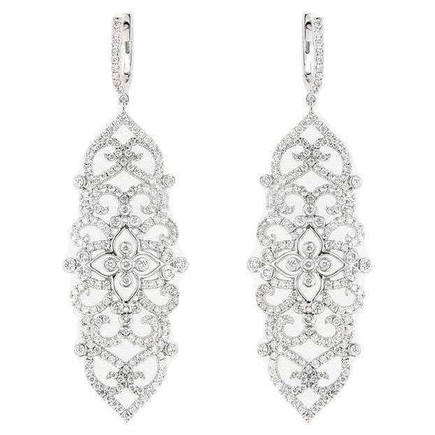 Fancy Earring: 3.5 Carat Diamonds in 18K White Gold For Sale