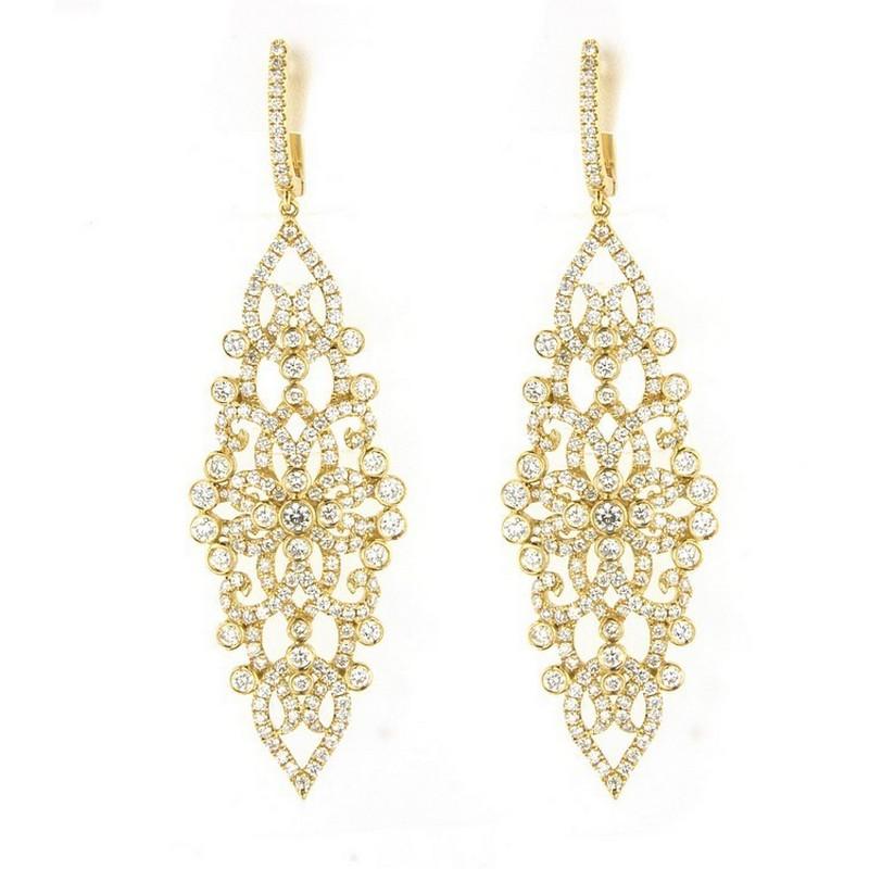 Round Cut Fancy Earring: 3.5 Carat Diamonds in 18K Yellow Gold For Sale