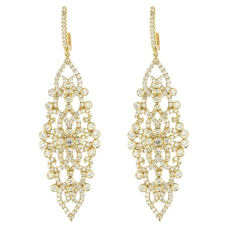 Fancy Earring: 3.5 Carat Diamonds in 18K Yellow Gold For Sale
