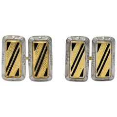 Fancy Edwardian Enamel Platinum 14 Karat Gold Cufflinks