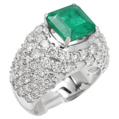 Fancy Emerald Ring Natural Diamonds 18 Karat White Gold Square shape