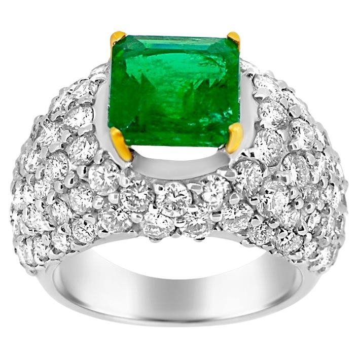 Fancy Emerald Ring Natural Diamonds 18 Karat White Gold Square shape