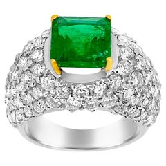 Anello con smeraldo fantasia Diamanti naturali Oro bianco 18 carati Forma quadrata