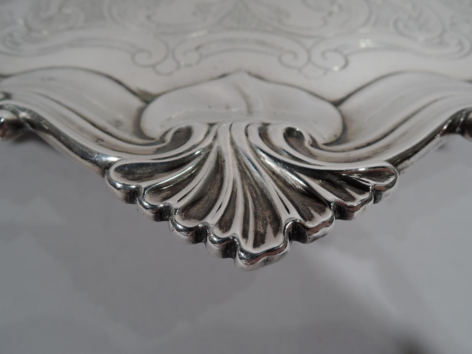 Fancy English Victorian Georgian Sterling Silver Salver Tray 1