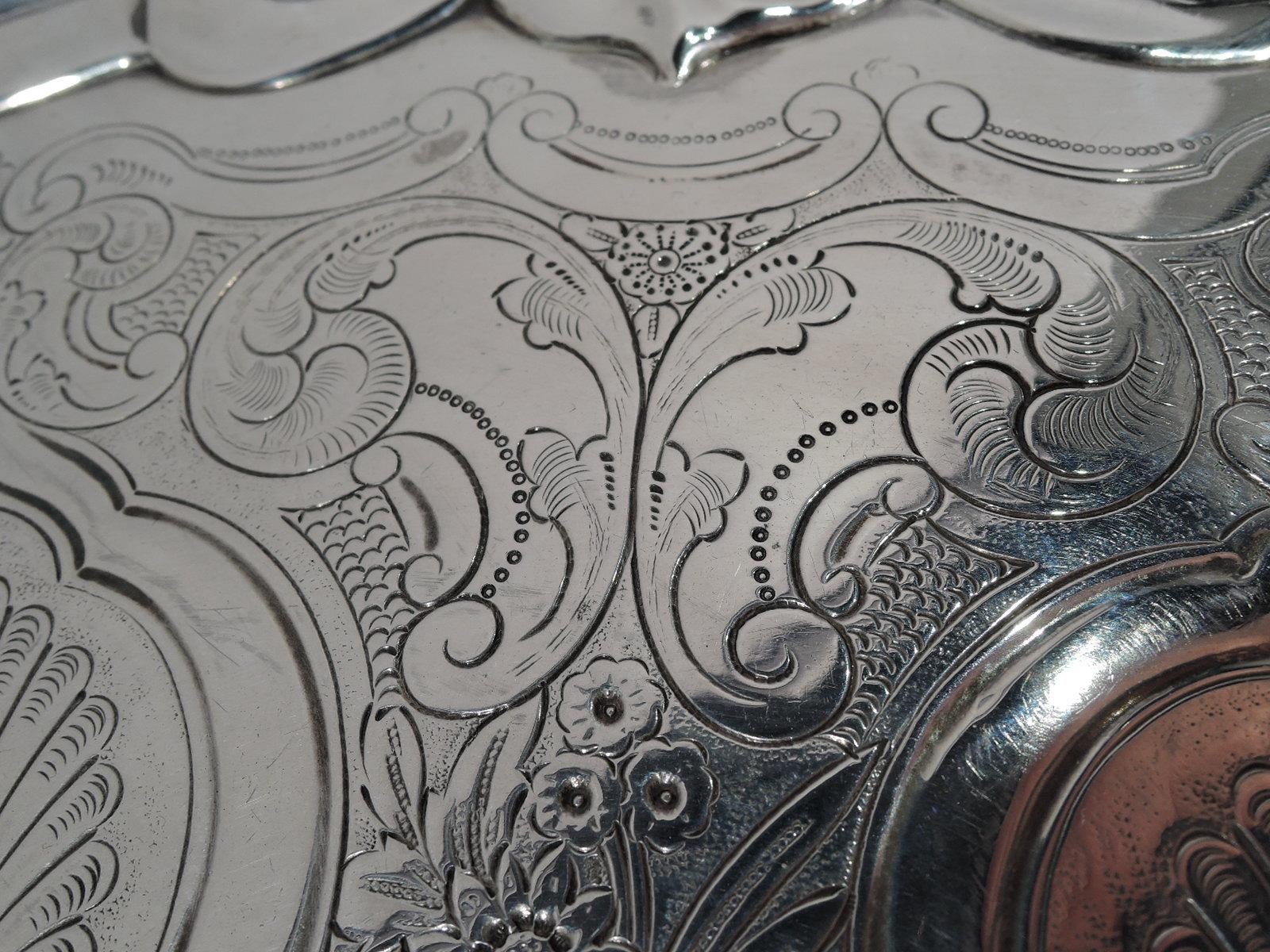 Fancy English Victorian Georgian Sterling Silver Salver Tray 2