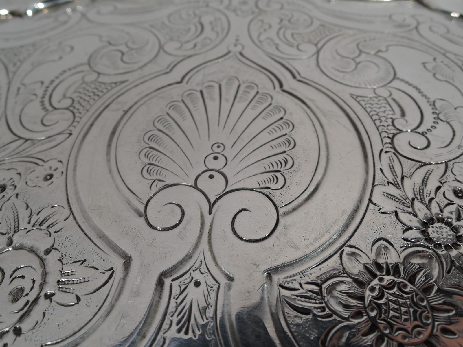 Fancy English Victorian Georgian Sterling Silver Salver Tray 3