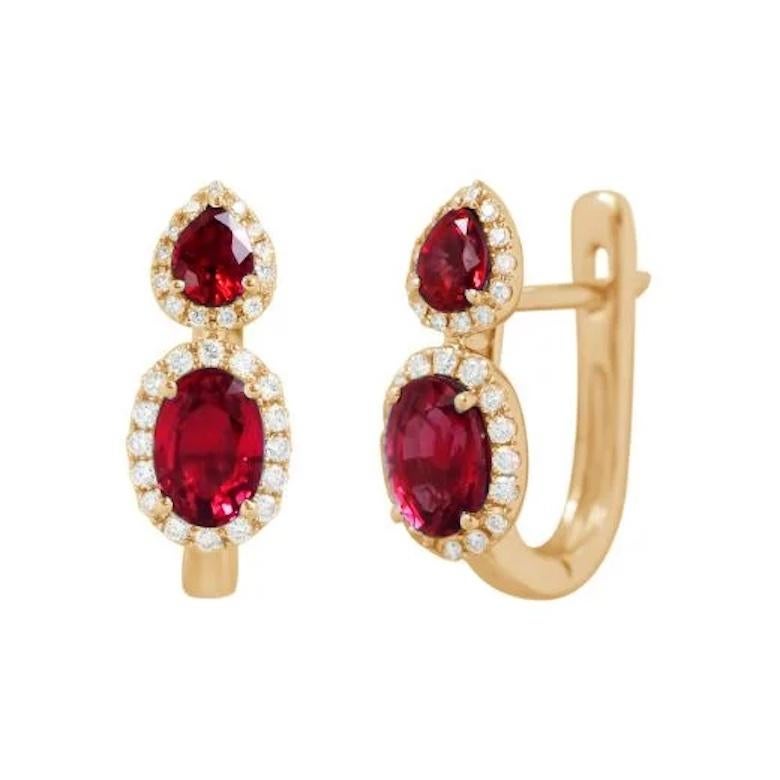 Asscher Cut Fancy Every Day Ruby Diamond Rose Gold Lever-Back Earrings for Her For Sale