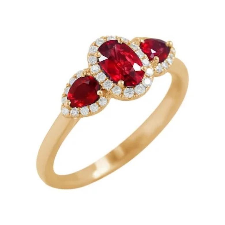 Ring Rose Gold 14 K (Matching Earrings Available)
Diamond 34-RND-0,16-H/VS2A 
Ruby 1-0,52 Т(5)/5A 
Ruby 2-0,35 Т(5)/5A

Weight 2.79 grams
Size 6.5

With a heritage of ancient fine Swiss jewelry traditions, NATKINA is a Geneva based jewellery brand,