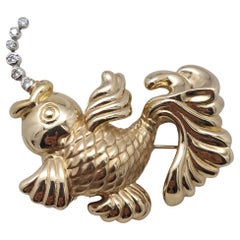 Fancy Fisch-Anstecknadel mit Diamanten aus 14 Karat Gelbgold