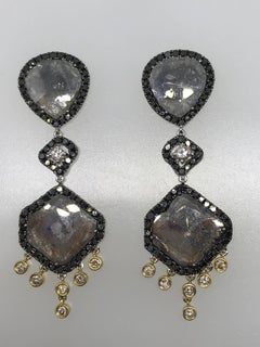 Fancy Flat Diamonds Earrings in White and Yellow Gold