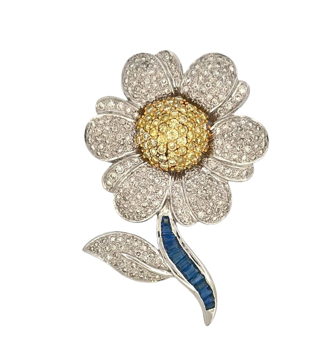 The Fancy Flower Shaped Diamond Brooch is a captivating antique piece that transports us to the early 20th century, showcasing the enduring charm of vintage jewelry. This exceptional brooch features a total diamond weight of 5.04 carats and is
